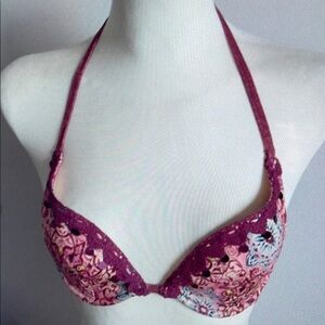 Floral Lace Halter Bra - Pink